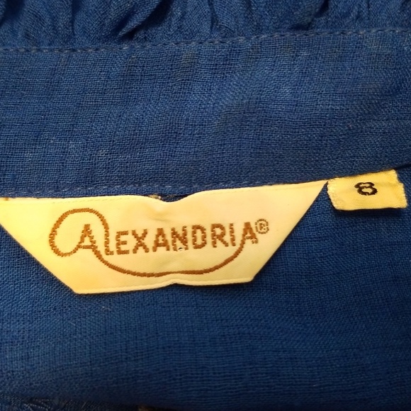 {vintage} royal blue high neck button down blouse - Picture 6 of 7